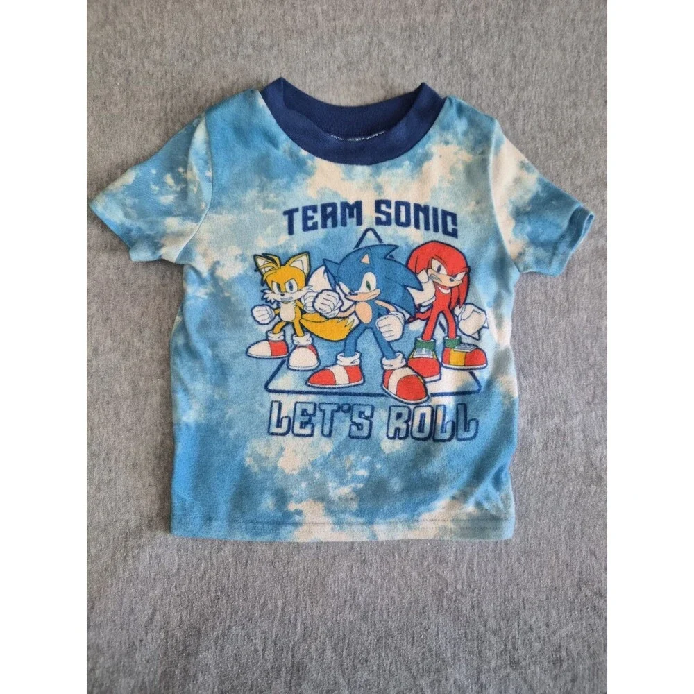 Size 3T Boys Team Sonic Let's Roll Blue And White Cloud Soft Pajama Shirt